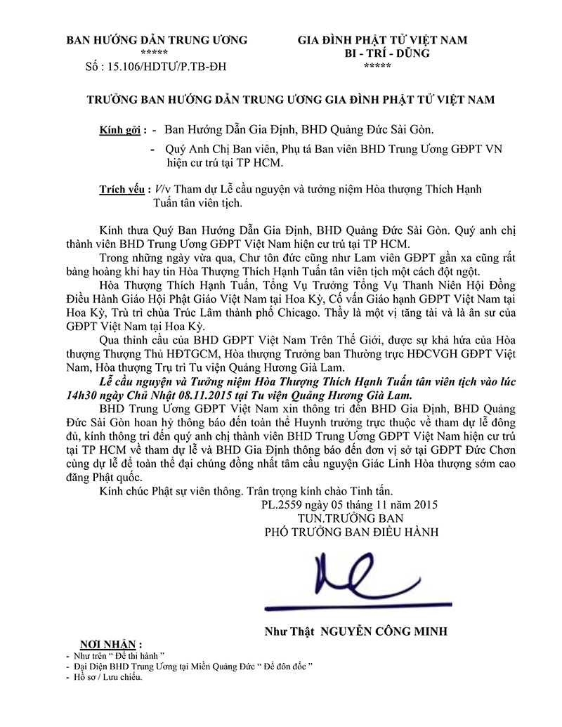 106. VanThuThongBaoLeCauNguyenVaTuongNiem HT ThichHanhTuan -05.11.2015-PDF_001
